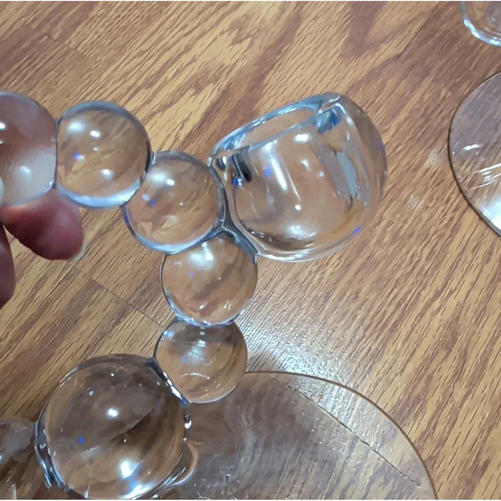 (2) Vintage Clear Glass Bubble Hoop Candlestick Holder/ Pipe Stand Pair